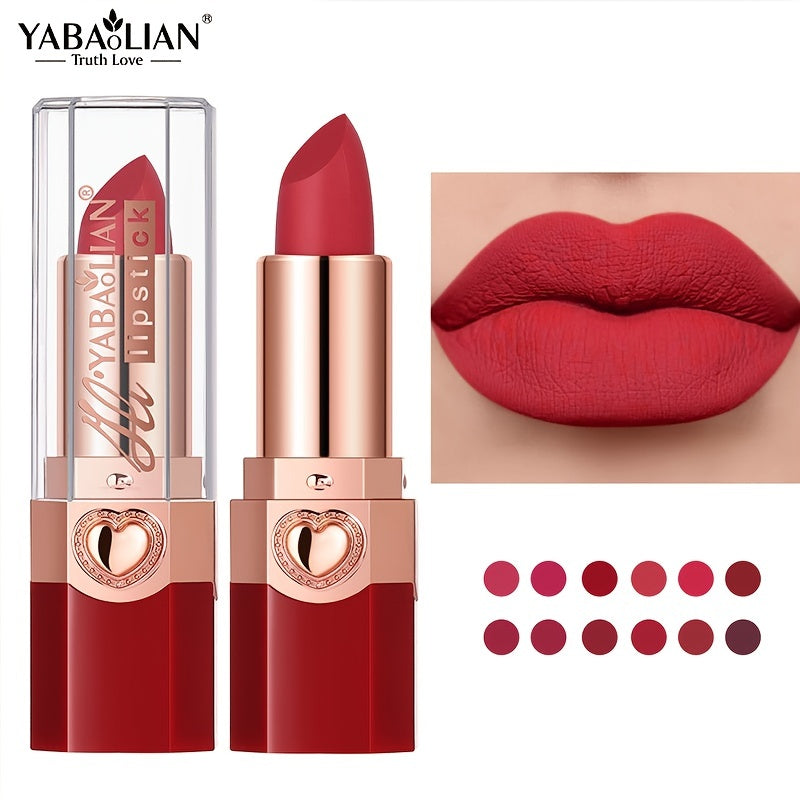 YABAOLIAN Lipstick 12 Colors Lipstick High Pigment Long Lasting Waterprrof Cosmetic Matte Lipstick