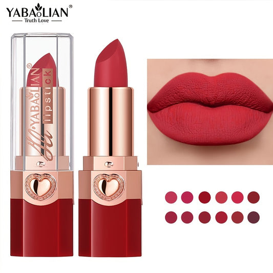 YABAOLIAN Lipstick 12 Colors Lipstick High Pigment Long Lasting Waterprrof Cosmetic Matte Lipstick