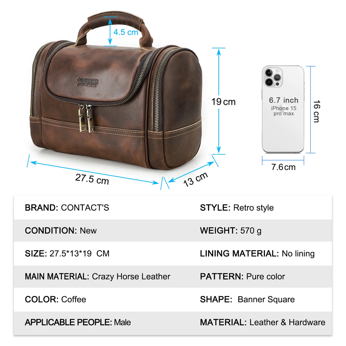 Men Genuine Leather Travel Business Toiletry Shaving Bag Women Retro Cosmetic Washing Shower Organizer Handbag Large Capacity