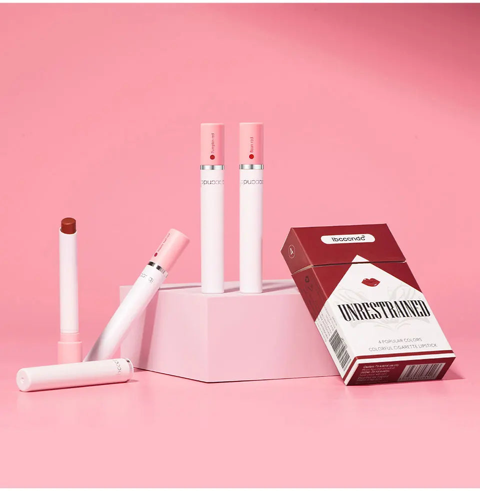 4 Colors Cigarette Shaped Lip Gloss Set Matte Velvet High Pigment Waterproof Long Lasting Non Transfer Portable Mini Lip Makeup Cosmetic