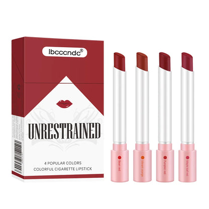 4 Colors Cigarette Shaped Lip Gloss Set Matte Velvet High Pigment Waterproof Long Lasting Non Transfer Portable Mini Lip Makeup Cosmetic