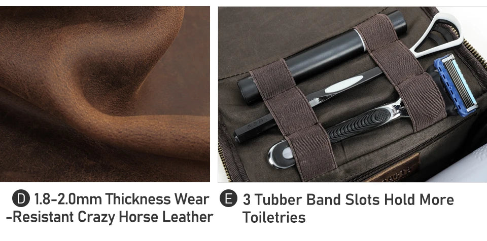 Men Genuine Leather Travel Business Toiletry Shaving Bag Women Retro Cosmetic Washing Shower Organizer Handbag Large Capacity
