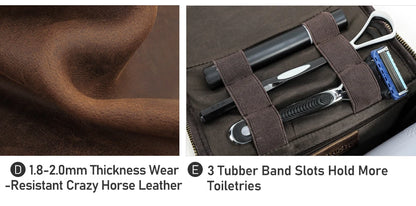 Men Genuine Leather Travel Business Toiletry Shaving Bag Women Retro Cosmetic Washing Shower Organizer Handbag Large Capacity
