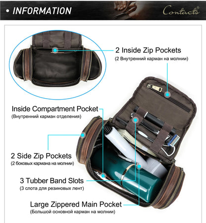 Men Genuine Leather Travel Business Toiletry Shaving Bag Women Retro Cosmetic Washing Shower Organizer Handbag Large Capacity