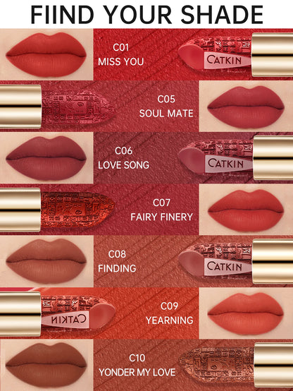 CATKIN Dreamworld Carving Lipstick, Waterproof Long Lasting Satin Nourish Moisturizing Smooth Soft 0.13 Ounce-Chinese Style