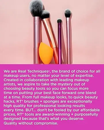2026 Real Techniques 6 Piece Everyday Essentials Makeup Brush Set Sponges Blush Bronzer Contour Eyeshadow Powder Travel Gift Set
