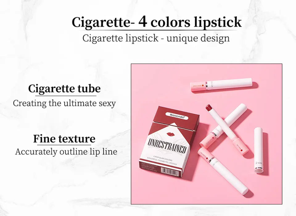4 Colors Cigarette Shaped Lip Gloss Set Matte Velvet High Pigment Waterproof Long Lasting Non Transfer Portable Mini Lip Makeup Cosmetic
