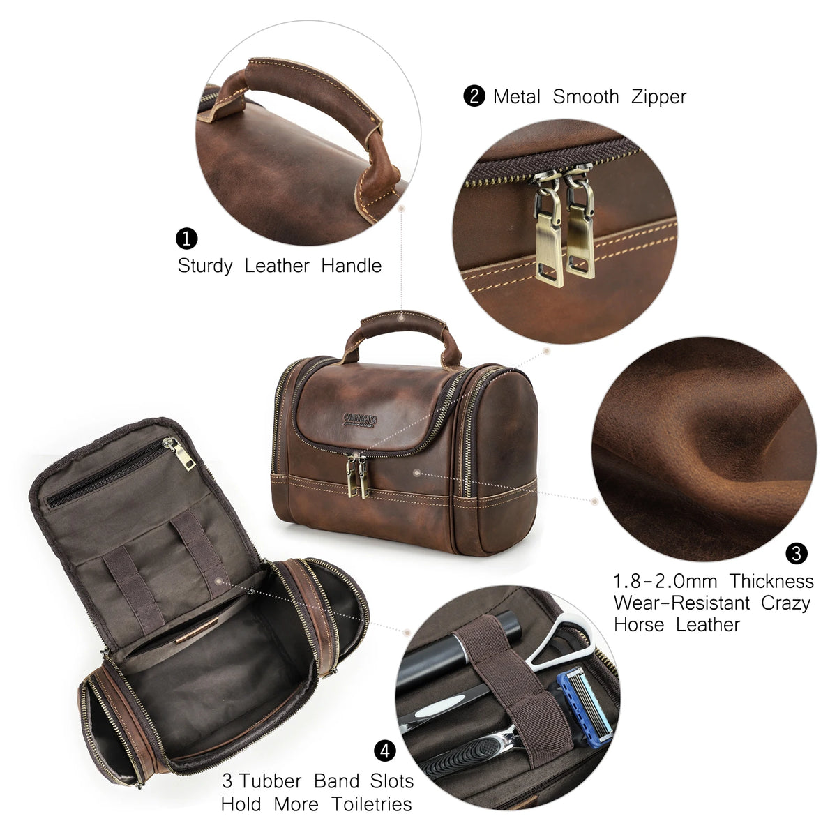 Men Genuine Leather Travel Business Toiletry Shaving Bag Women Retro Cosmetic Washing Shower Organizer Handbag Large Capacity