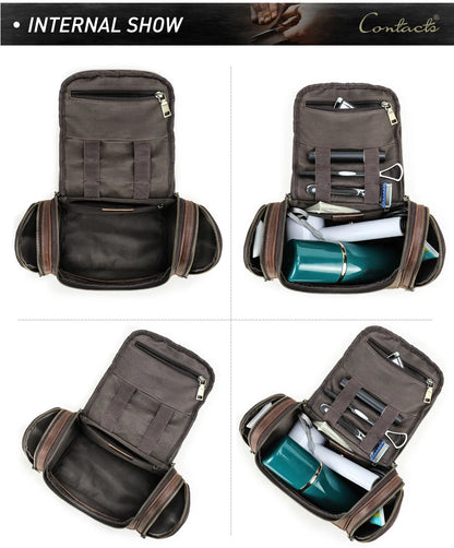 Men Genuine Leather Travel Business Toiletry Shaving Bag Women Retro Cosmetic Washing Shower Organizer Handbag Large Capacity