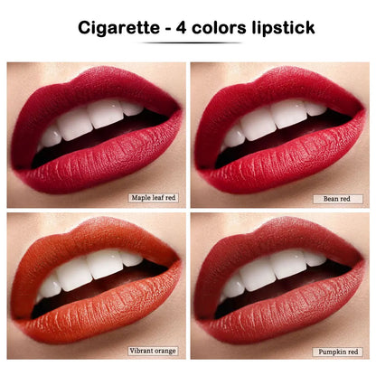 4 Colors Cigarette Shaped Lip Gloss Set Matte Velvet High Pigment Waterproof Long Lasting Non Transfer Portable Mini Lip Makeup Cosmetic