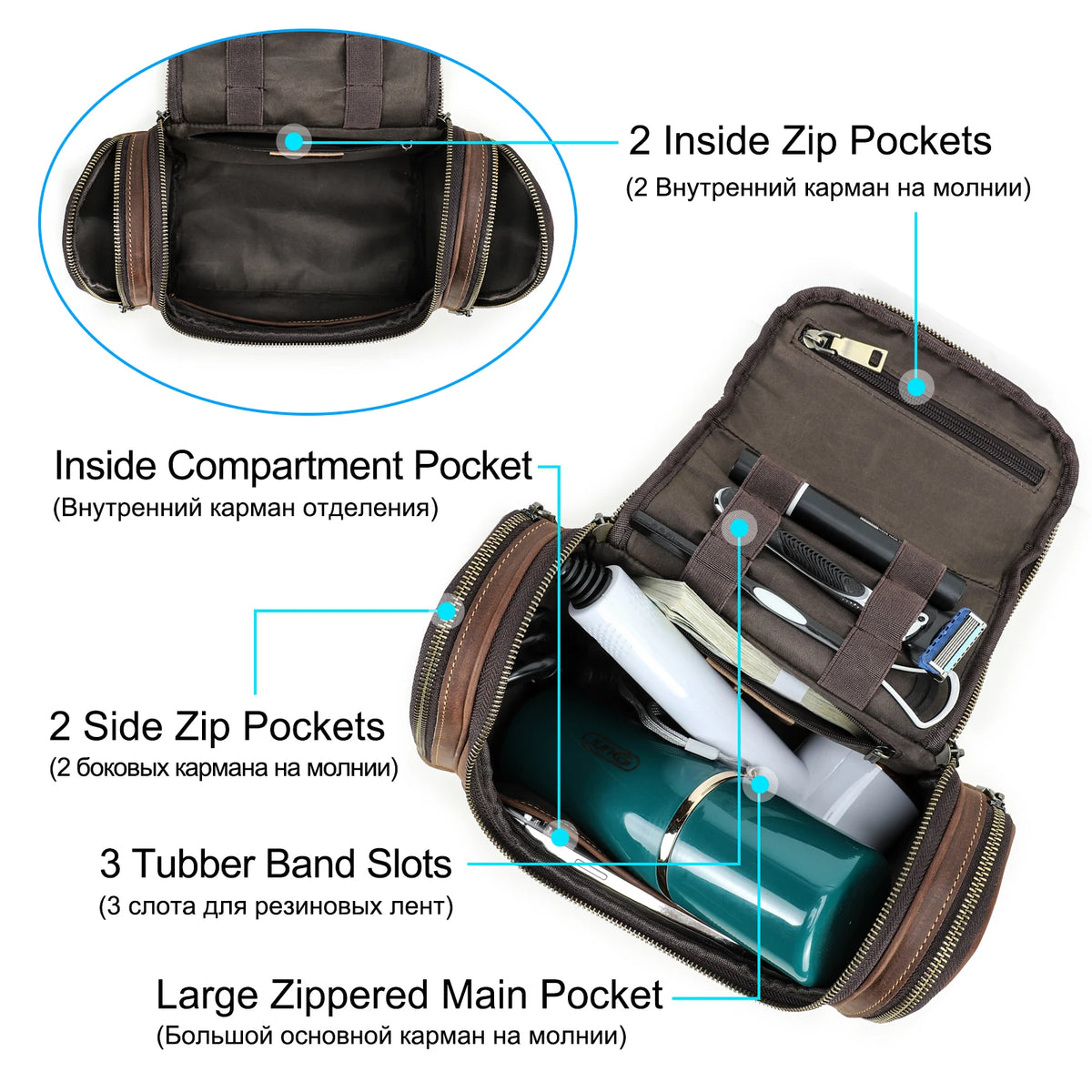Men Genuine Leather Travel Business Toiletry Shaving Bag Women Retro Cosmetic Washing Shower Organizer Handbag Large Capacity