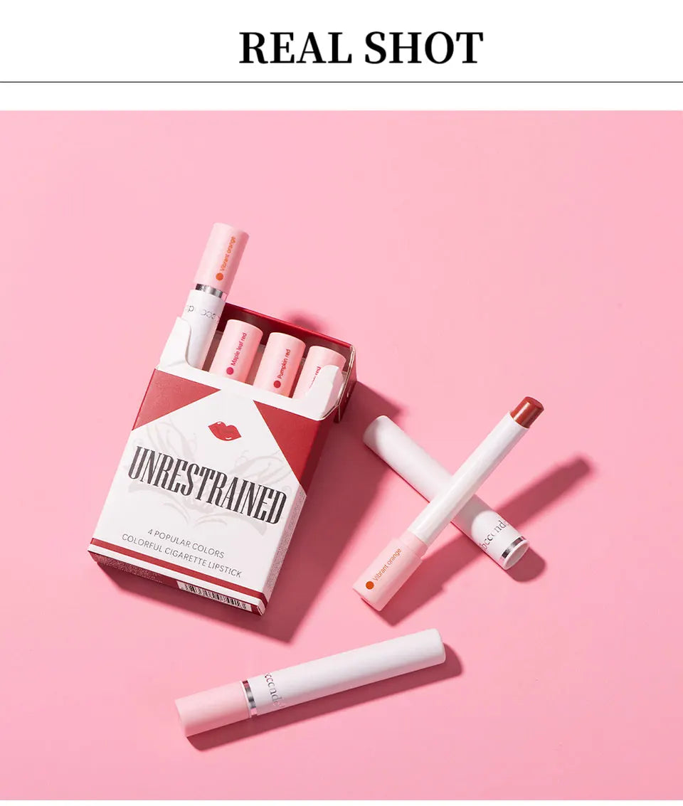 4 Colors Cigarette Shaped Lip Gloss Set Matte Velvet High Pigment Waterproof Long Lasting Non Transfer Portable Mini Lip Makeup Cosmetic