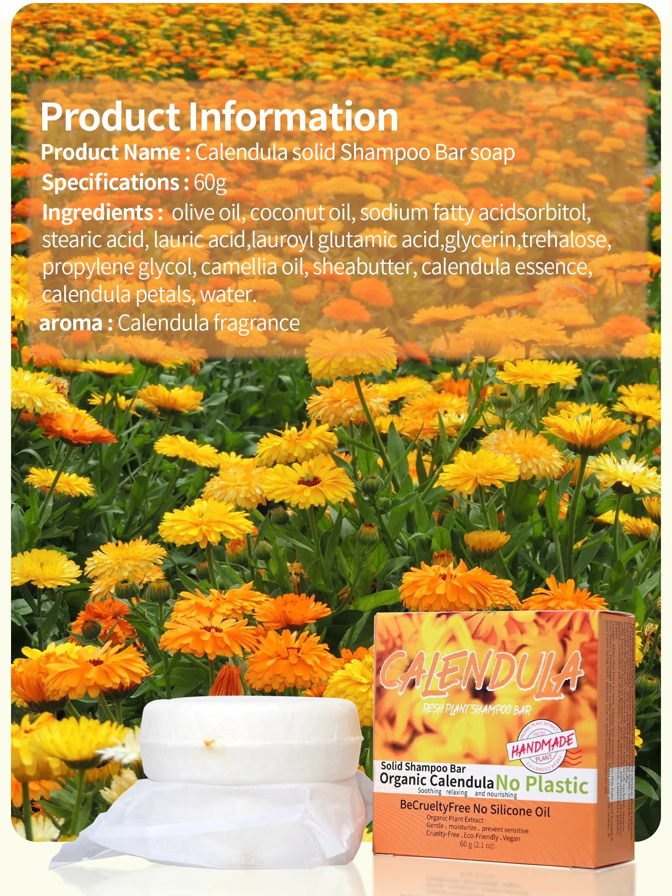 Calendula flower and plant essential oil shampoo soap handmade soap with rich aroma, oil control and moisturizing hair