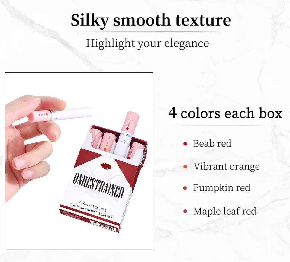 4 Colors Cigarette Shaped Lip Gloss Set Matte Velvet High Pigment Waterproof Long Lasting Non Transfer Portable Mini Lip Makeup Cosmetic