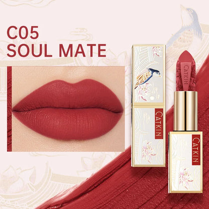 CATKIN Dreamworld Carving Lipstick, Waterproof Long Lasting Satin Nourish Moisturizing Smooth Soft 0.13 Ounce-Chinese Style
