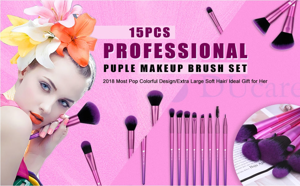 DUCARE 15-Piece Makeup Brush Set – Professional Synthetic Hair Kit