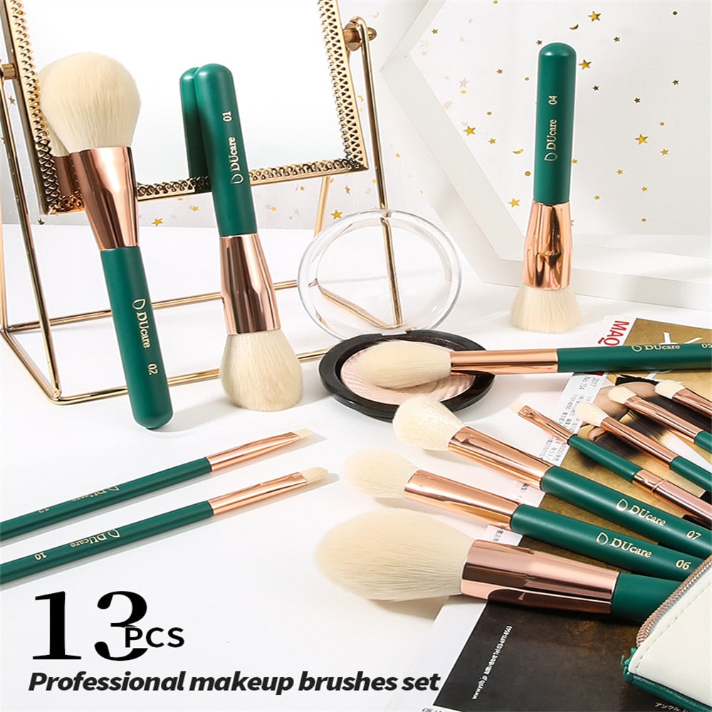 DUCARE Green 13-Piece Makeup Brush Set – Pro Synthetic Kit