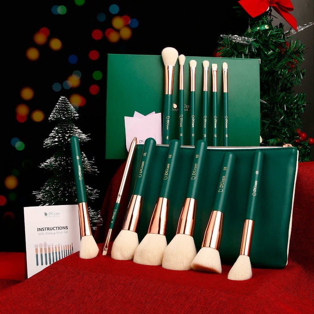 DUCARE Green 13-Piece Makeup Brush Set – Pro Synthetic Kit